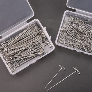 Boxed 50pcs T-Shaped Positioning Needles Stainless Steel Hairpin Sweater Shoulder Fixed Needle DIY Wig Making Sewing Tools