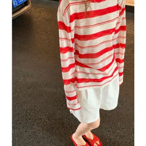 YUEZHONGWEI | Áo Thun Hè Màu Sọc Vintage Ngọt Ngào Đáng Yêu