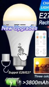 E27 Touch-Controlled LED Light Bulb 10W with Remote Dimmable Energy-Saving USB-C Rechargeable
