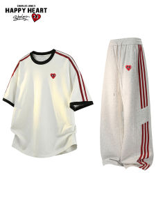 CHARLES JANGS HAPPY HEART | Couples Heart-patterned Summer Sportswear Stripe Contrast Design