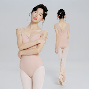 Ivoogle Womens Strapless Ballet Leotards Nylon Mesh Splice Sleeveless Dance Bodysuit Adult Gymnastics Uniforms