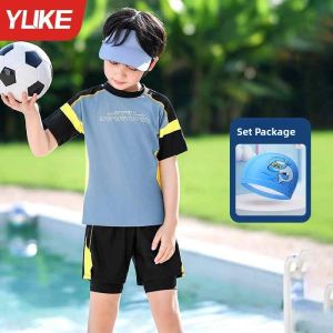 MONLEYTA | Boys Two-Piece Swimming Suits Childrens Sunscreen Swimwear Set Teenage Middle Size Boys Polyester Spandex Swimming Gear