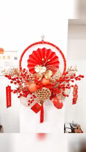 Vòng Hoa Đào Treo Cửa Trang Trí Tết Decor Đón Xuân -Tặng kèm đèn QT963