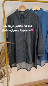 Kemeja Jumbo Bigsize Wanita Ld 130 Cm Bahan Denim Jeans Model Kekinian