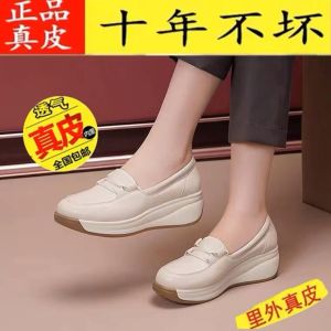 Casual Roman Style Soft Surface Real Leather Thick Heel Womens Single Shoes Slip-On round Toe mid Heel Rubber Outsole Shoes