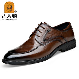 Formal Business Leather Shoes Mens Genuine Breathable Derby Wedding Shoes Stitching Style Casual Low Heel Sharp Toe