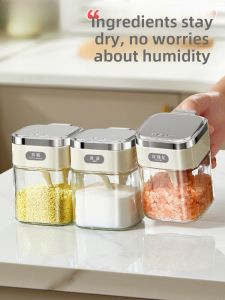 2025 New Kitchen Glass Seasoning Jar Set Moisture Proof Sealed Salt Pot Spice Bottle Storage Container Chinese Style Colorful