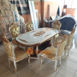 SET KURSI MAKAN JAMBU GANESAH KAYU JATI FINISHING MEWAH MEJA UKIR KLASIK MODERN DEKORASI RUANG INTERIOR MURAH TATANING FURNITURES JEPARA