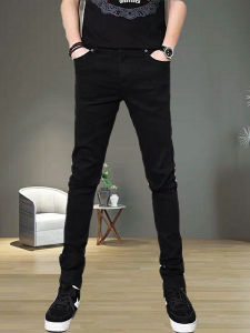 Mens Casual Straight Leg Jeans Black Slim Fit Long Pants Spring Autumn Winter Versatile Pure Color Jeans Teenage Fashion City Life