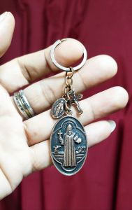 St. Benedict Miraculous Medal Back to back Crucifix and Miraculous Oblong Medal Bronze for Protection Against Evil for Keys