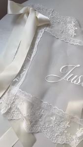 2pcs Personalized Lace Just Married Chair Sign for Bride & Groom Wedding Sheer Lace Signs Custom Wedding Chair Banners