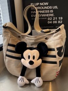 กระเป๋าสะพายข้างผ้าไนลอนขนาดใหญ่สำหรับเด็กนักเรียน กระเป๋าสะพายข้างแบบสะพายข้าง กระเป๋าสะพายไหล่เดี่ยวสำหรับเดินทางไปทำงาน กระเป๋าสะพายข้างลายขนมจีบสไตล์ญี่ปุ่นและเกาหลี