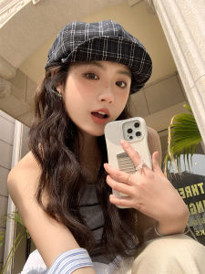 Retro Plaid Cloud Beret Hat Womens Spring New Style Face Slimming Painters Cap Large Head Size Octagonal Trendy Hat