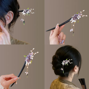 กิ๊บติดผมลายดอกไม้ลิลีปุยทรงไม้สำหรับผู้หญิงในฤดูร้อน กิ๊บติดผมรูปผีเสื้อแบบจีนโบราณพร้อมหางลูกปัดลูกปัด