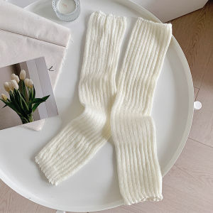 Vertical Stripes Knitting Pile Style Foot Sock Japanese Style JK Lolita Calf Socks Minimalist White Pure Desire Ballet Style Stockings