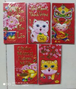 COMBO 10 XẤP BAO LÌ XÌ BÓNG ĐẸP IN NHŨ KT 16X9CM (6 CÁI/XẤP)