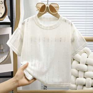 Boys T-shirt Summer New Childrens Clothing Korean Baby Hollow Out Breathable Knitted T-shirt