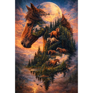 Scenic Horses Animal Artwork Jigsaw Puzzle 500/1000/1200/2000PCS Stress Relief Puzzle Wall Art Decor Gift