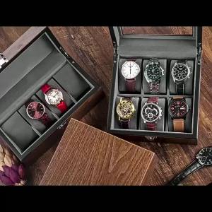 Walnut Wooden Watch Box Solid Wood Watch Box Organizer with Glass Lid Watch Display Case with Removable Pillows Watch Case