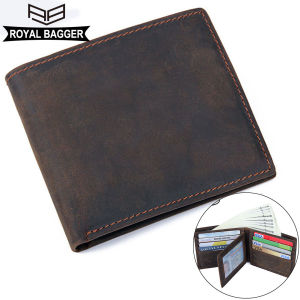 Royal Bagger Card Clip Short Wallet For Men Crazy Horse Leather Casual Fashion Purse Europe Man Retro Genuine Cow Leather Coin Purse