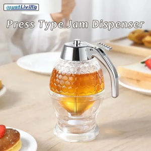 JustLiving 1Pc Honey Dispenser Liquid Sauce Oil Juice Syrup Jam Storage Jar Squeeze Bottle Kitchen Bar Organizers Clear Pot Honeycomb Container for Home Supplies No Drip Honey Dispenser