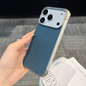 Frameless Cooling Technology Woven Texture Phone Case For iPhone 17 16 15 14 12 Pro Max Business Shockproof Hard PC Back Cover