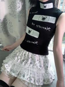 กระโปรงสั้นผ้าชีฟองลายลูกไม้เนื้อเดียวกัน ทรงเอ ความยาวครึ่งแข้ง สำหรับผู้หญิงวัย 18-24 ปี ฤดูร้อน 2024 เอวธรรมชาติ