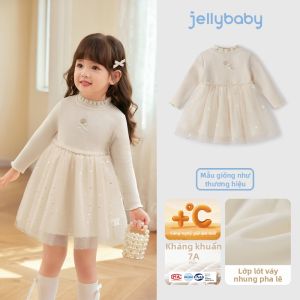 Jelly Baby | Váy Bé Gái Thu Đông Lót Nỉ Vải Tulle Đỏ Năm Mới Kháng Khuẩn
