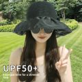 Womens UV Protection Foldable Black Glue Fishing Cap Face Covering Beach Big Brim Sunshade Hat Casual Style All Season Use. 