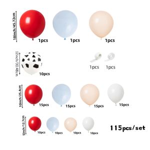 Bộ 115 Bóng Bay Trang Trí Hình Động Vật Nông Trại Gồm Bóng Bay Latex Màu Đỏ Xanh Dương Trắng In Hình Bò Dùng Cho Trang Trí Tiệc Sinh Nhật Trang Trại Sân Vườn Phong Cách Miền Tây Cao Bồi.