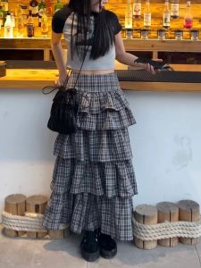 Váy Midi Chữ a Cạp Cao Kẻ Caro Màu Xanh Cổ Điển Cho Nữ Mùa Hè Thiết Kế Mới Váy Ngắn Cỡ Nhỏ Cho Nữ