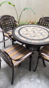 Bộ Bàn Ghế Ngoài Trời 4 Chỗ Ngồi Sơn Tĩnh Điện D84 - Mặt Đá Gốm Khung Nhôm Đúc Nhập Khẩu