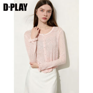 D-PLAY | Áo Cardigan Len Tím Cổ Tròn Tay Dài Ôm Sát