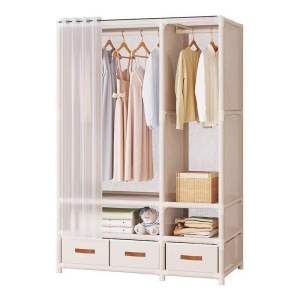 Curtain Wardrobe Clothes Rack Rekaan Moden Tirai Almari Pakaian Rak Pakaian Penyusun Bilik Tidur Dengan Penyimpanan Berkapasiti Besar 衣柜衣架