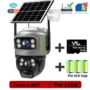 Camera Năng Lượng Mặt Trời Không Dây 8MP 4K Ngoài Trời Camera Kép Xoay PTZ Wifi IP CCTV An Ninh Với V380 Pro Tầm Nhìn Ban Đêm Chống Nước Chống Chịu Thời Tiết