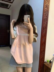 American Style Streetwear Pink Shoulder Insert Short Sleeve T-Shirt Women Summer New Loose Design Unique Korean Version Top