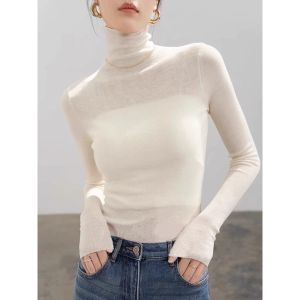 Gray High Collar Knitted Sweater Slim Fit Long Sleeve