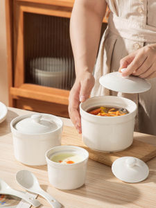 Ceramic Soup Pot with Lid Small Home Use Steamed Egg Soup Cooking Utensil Water Separation Two-Person Serving Soup Jar