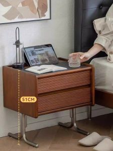 Antique Style Bedroom Nightstand with Rock Board Surface Small Size Sofa Side Cabinet Multi-Function Storage Furniture