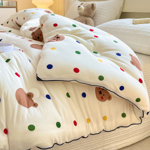 2025 New Cartoon Milk Knitted Cotton Soybean Four Seasons Quilt Winter Spring Summer Autumn Use Core Fiber Fill a Class Maternity Level