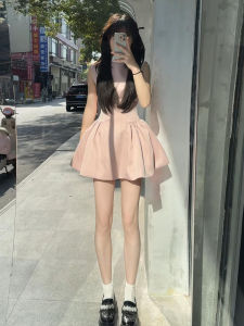SENWA | Petite Sleeveless A-Line Waist-Cinching Dress Pink
