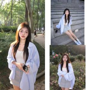 Casual Style Loose Fit Womens Polo Shirt Long Sleeve Striped Outerwear UV Protection Open Cardigan Mid-Length Top