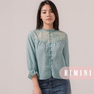 RIMINI - Atasan Wanita Blouse Kondangan Lengan Panjang Polkadot XS-XXXL - Haejin Top 524848