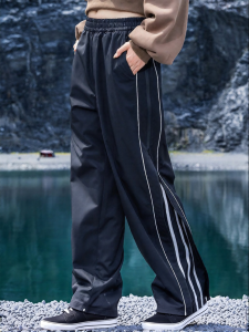 AOGZ | AOGZ Outdoor Casual Pants Mens Spring Summer Trendy Thin Side Loose Chain Pattern Wide Leg Pants Workwear Trousers Polyester Fiber