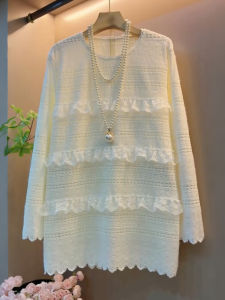 QINGNAER | Oversized Vintage Hong Kong Style Lace Trimmed Long Sleeve Knitted Sweater