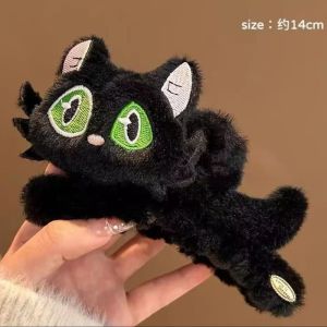Cute Cat Shaped Plush Hair Claw Womens New 2025 Adorable Dumb Cute Back of Head Bun Hair Clip Fashionable Shark Clamp Hair Accessory
