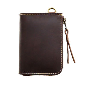Handmade Vintage Wallet Top Layer Cowhide Leather Mens Short Zipper Purse Vertical Driver License Leather Clip Chinese Brand