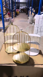HOMIEE Nordic Iron Dulang Emas Bekas Birdcage Storage Rack Cake Stand Dessert Glass Tray Gold Party
