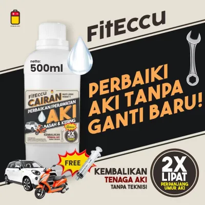 FitEccu 500ml Air Aki Kering Cairan Vitamin Perbaikan Perawatan Aki Eccu Kering Basah Motor Mobil - Solusi Performa