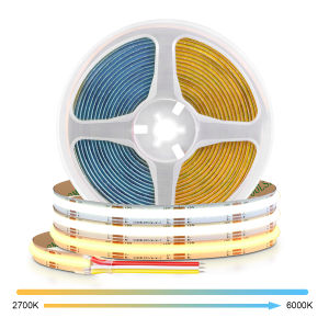 Dual White COB CCT LED Strip Light 2700K to 6500K Changeable 608 LEDs/m Flexible RA90 Dimmable FOB Led Linear Lights DC12V 24V